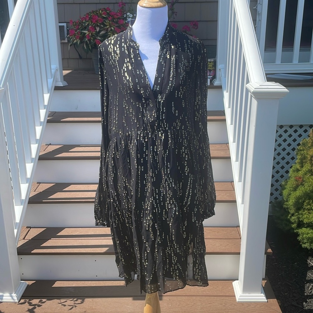 Lilly Pulitzer Winona Silk Swing Dress in Onyx/Gold Chiffon - Size Large